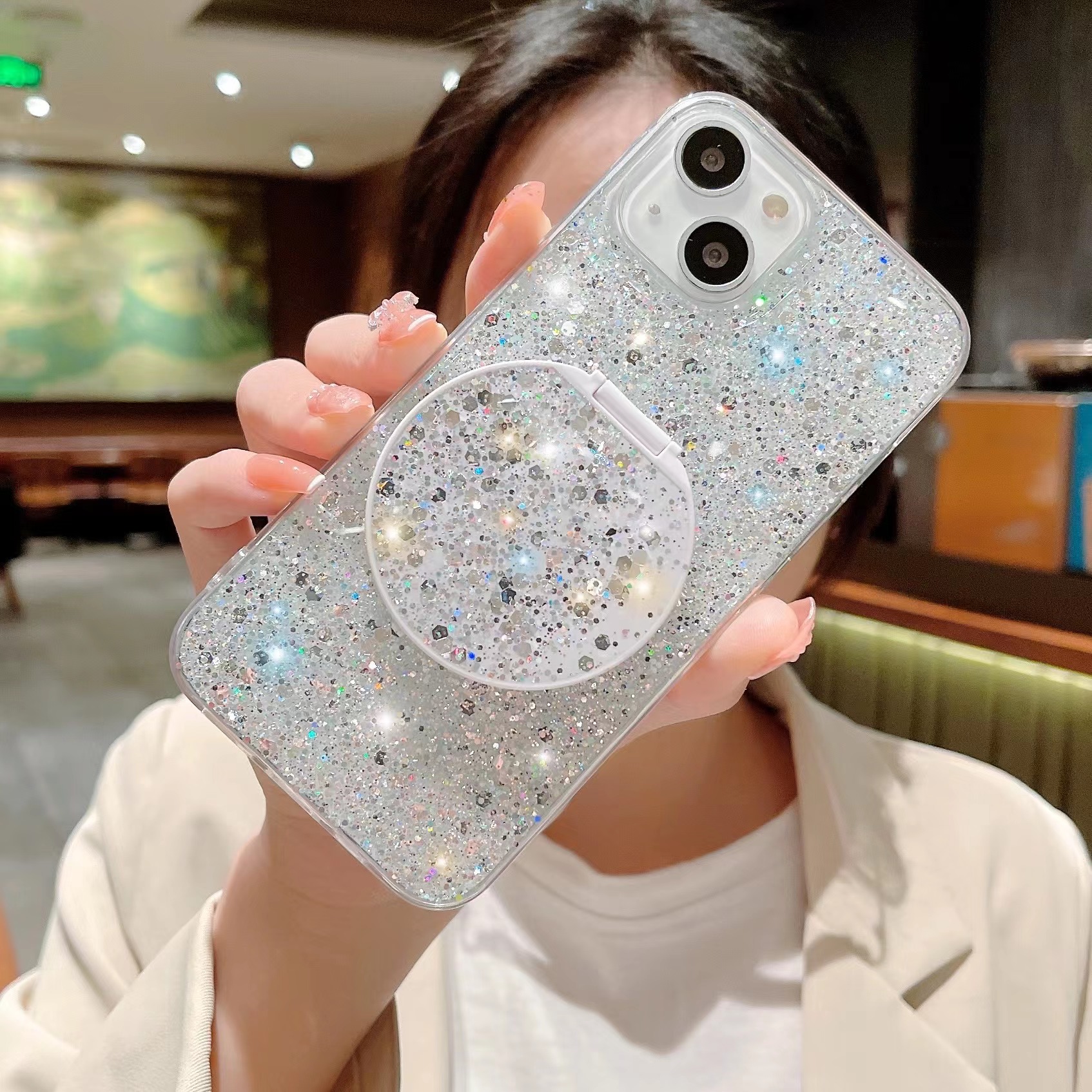 Simple Style Round Sequin Glass Silica Gel  Iphone Phone Cases display picture 4