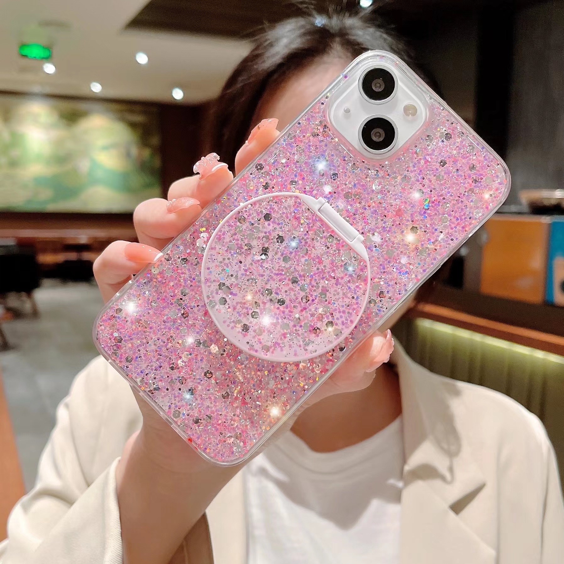 Simple Style Round Sequin Glass Silica Gel  Iphone Phone Cases display picture 1