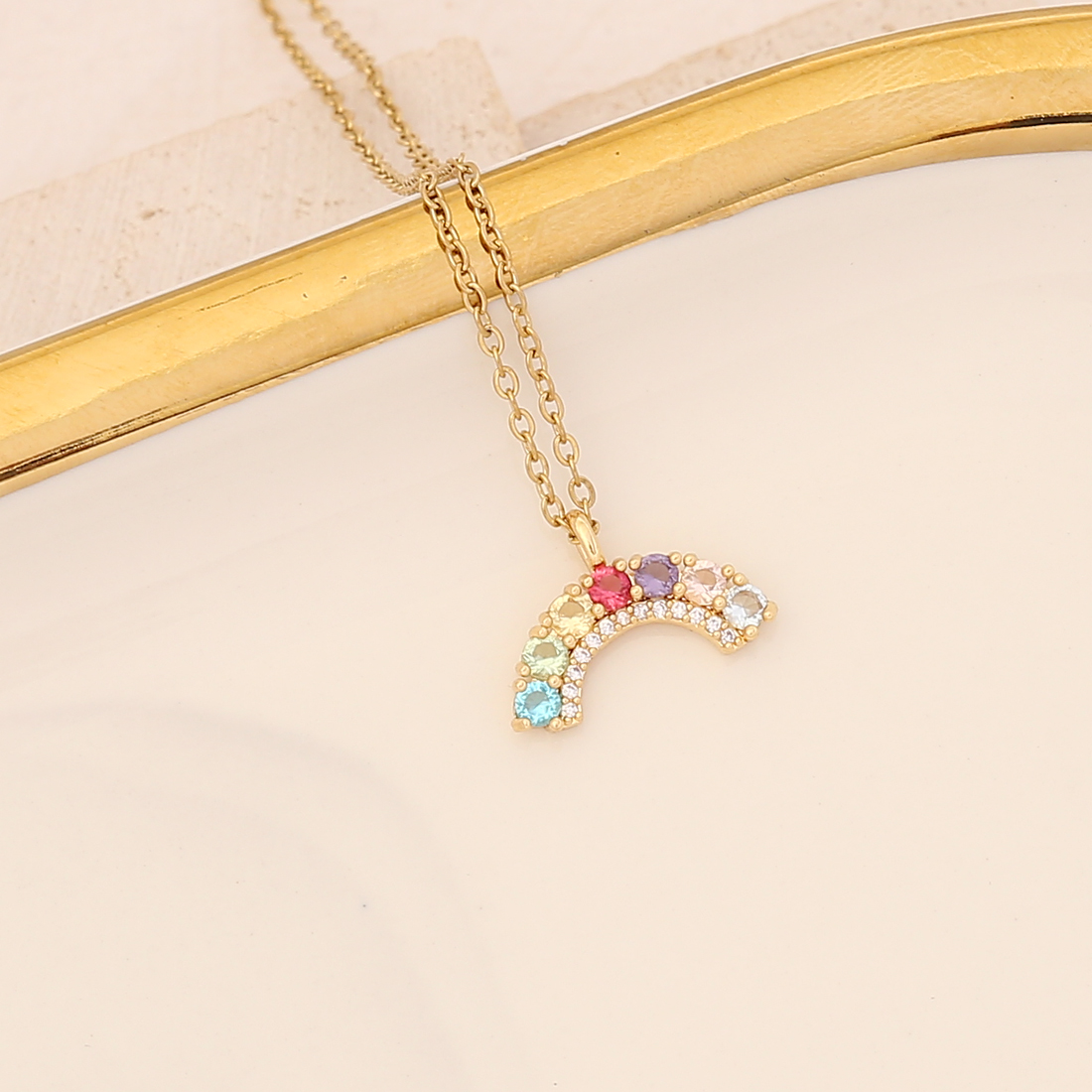 Cute Rainbow Flower Stainless Steel Necklace Inlay Zircon Stainless Steel Necklaces 1 Piece display picture 7