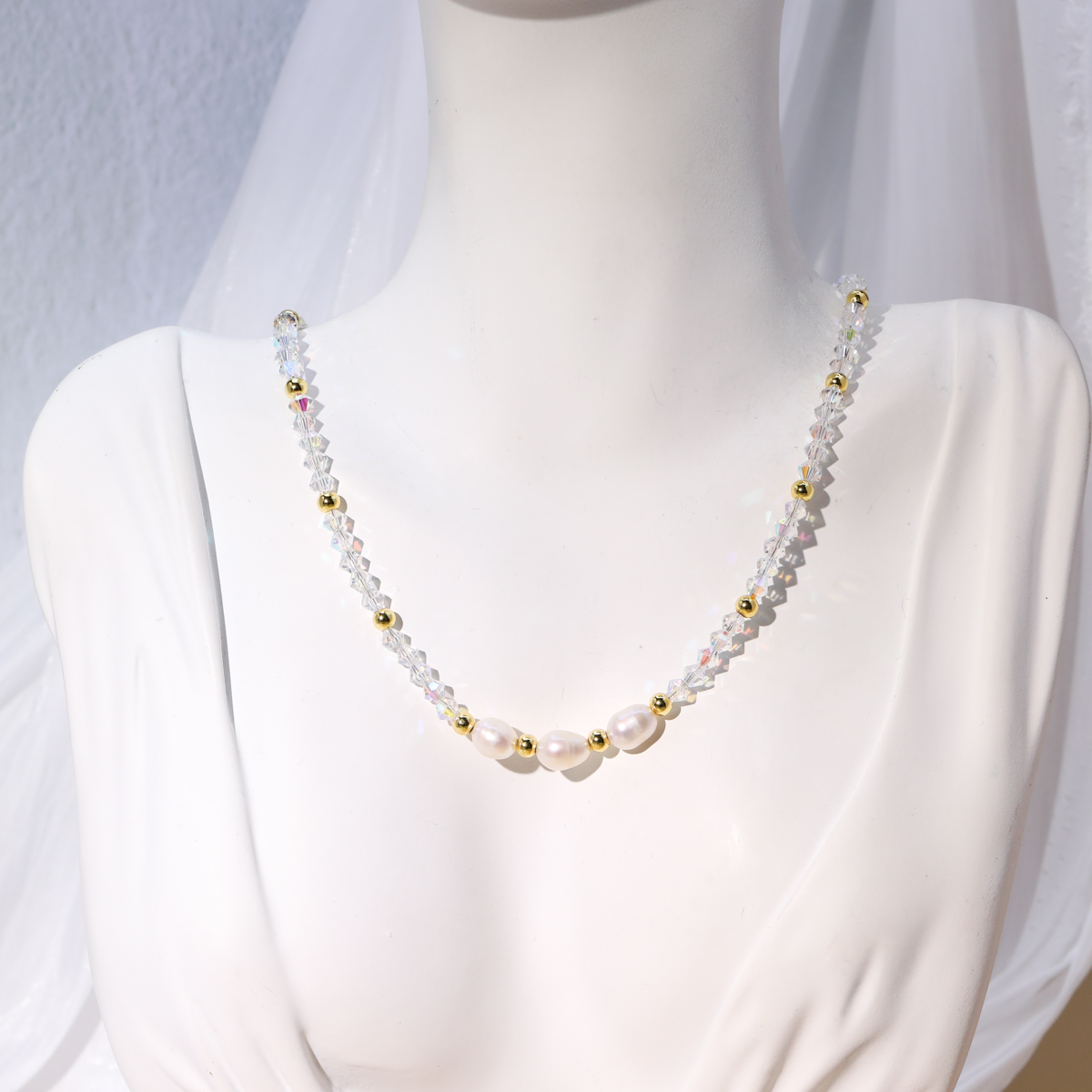 Mode Runden Kupfer Halskette Perlen Perle Kupfer Halsketten 1 Stück display picture 1