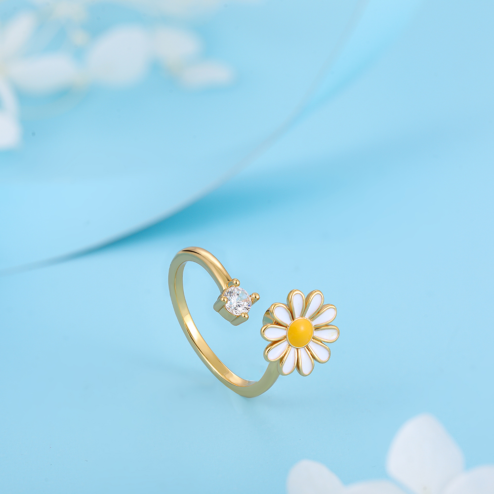 Simple Style Daisy Copper Open Ring Gold Plated Zircon Copper Rings 1 Piece display picture 3