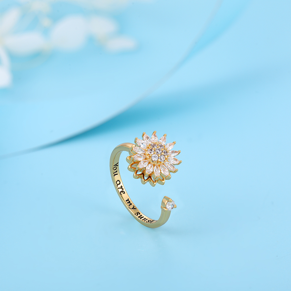 Simple Style Daisy Copper Open Ring Gold Plated Zircon Copper Rings 1 Piece display picture 2