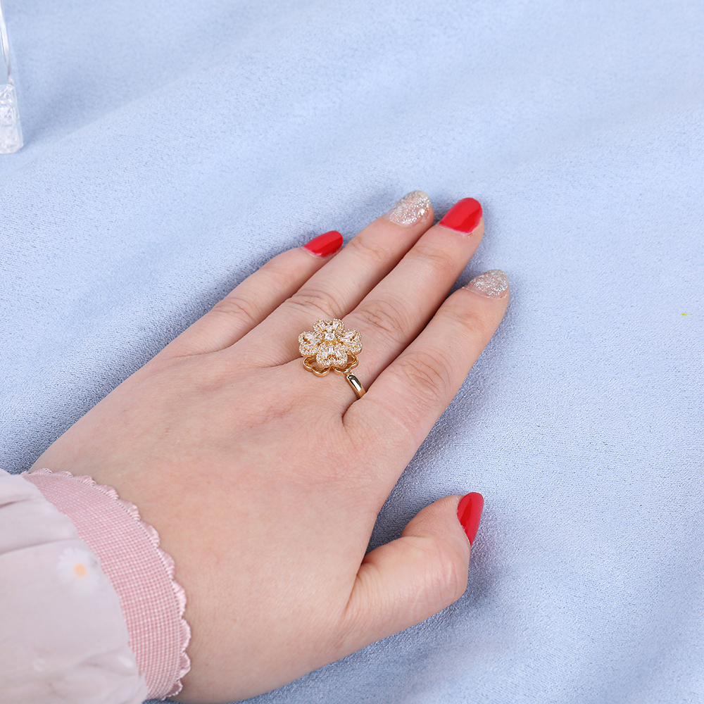 Simple Style Daisy Copper Open Ring Gold Plated Zircon Copper Rings 1 Piece display picture 4