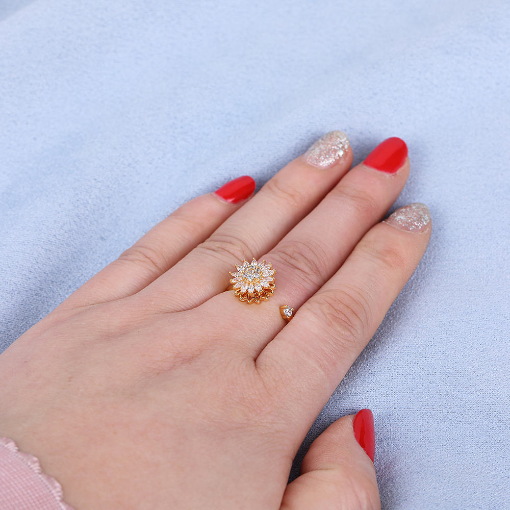 Simple Style Daisy Copper Open Ring Gold Plated Zircon Copper Rings 1 Piece display picture 5