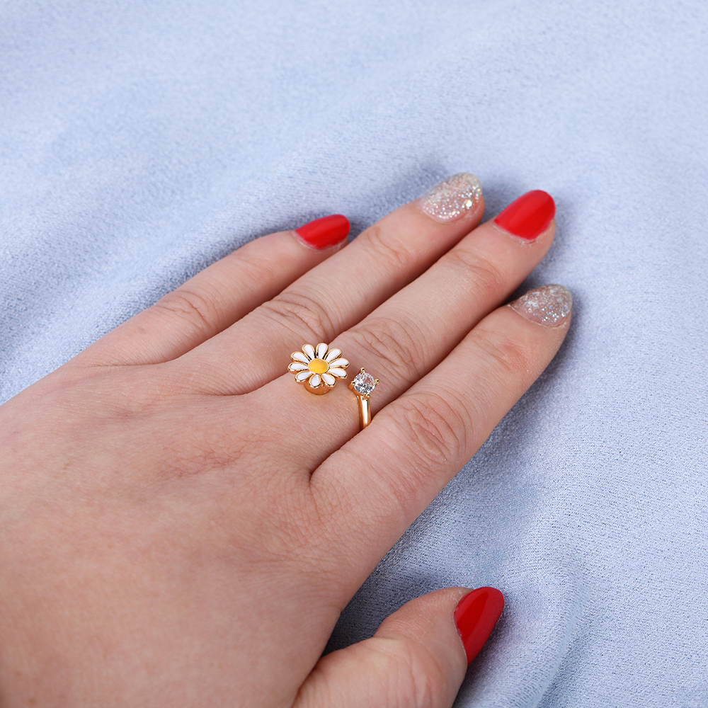 Simple Style Daisy Copper Open Ring Gold Plated Zircon Copper Rings 1 Piece display picture 6