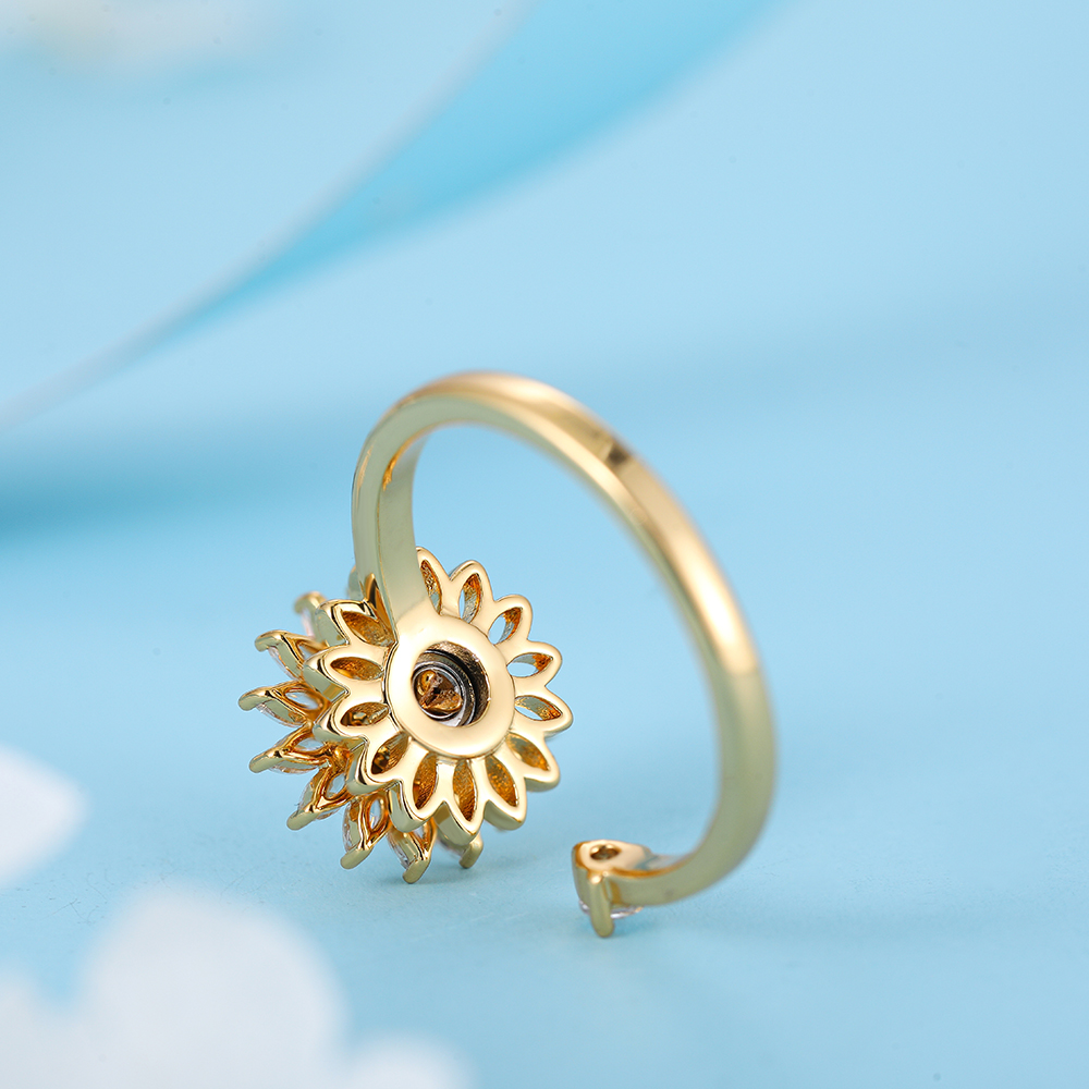 Simple Style Daisy Copper Open Ring Gold Plated Zircon Copper Rings 1 Piece display picture 9