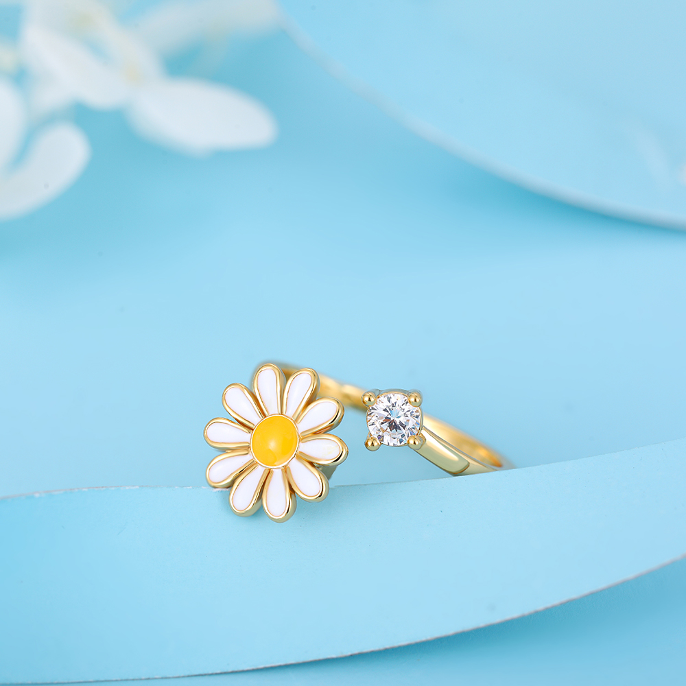 Simple Style Daisy Copper Open Ring Gold Plated Zircon Copper Rings 1 Piece display picture 7