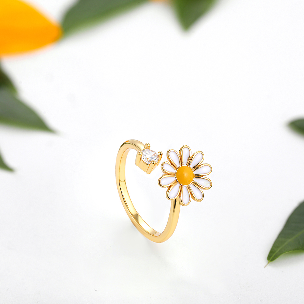 Simple Style Daisy Copper Open Ring Gold Plated Zircon Copper Rings 1 Piece display picture 15