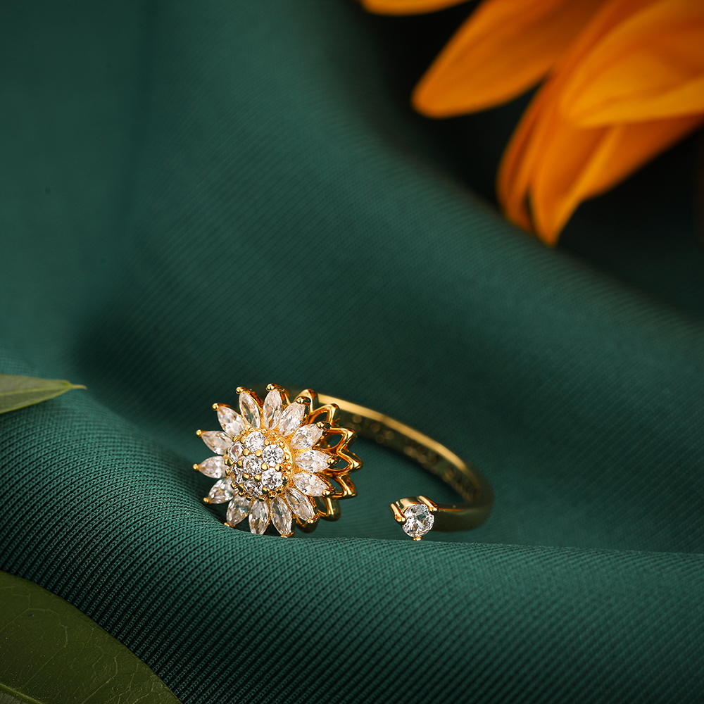 Simple Style Daisy Copper Open Ring Gold Plated Zircon Copper Rings 1 Piece display picture 17