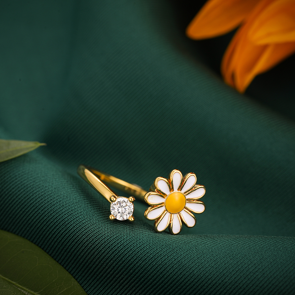 Simple Style Daisy Copper Open Ring Gold Plated Zircon Copper Rings 1 Piece display picture 20
