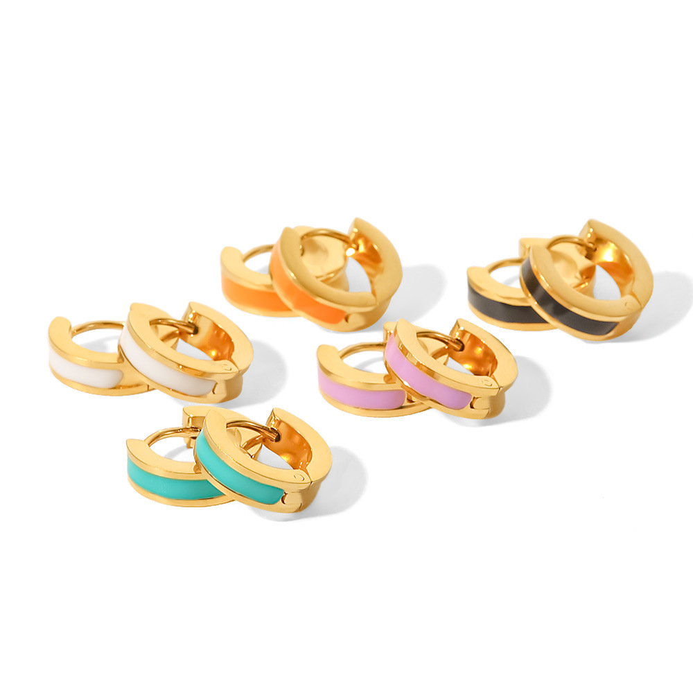 Fashion Round Stainless Steel Earrings Enamel Gold Plated Stainless Steel Earrings display picture 4