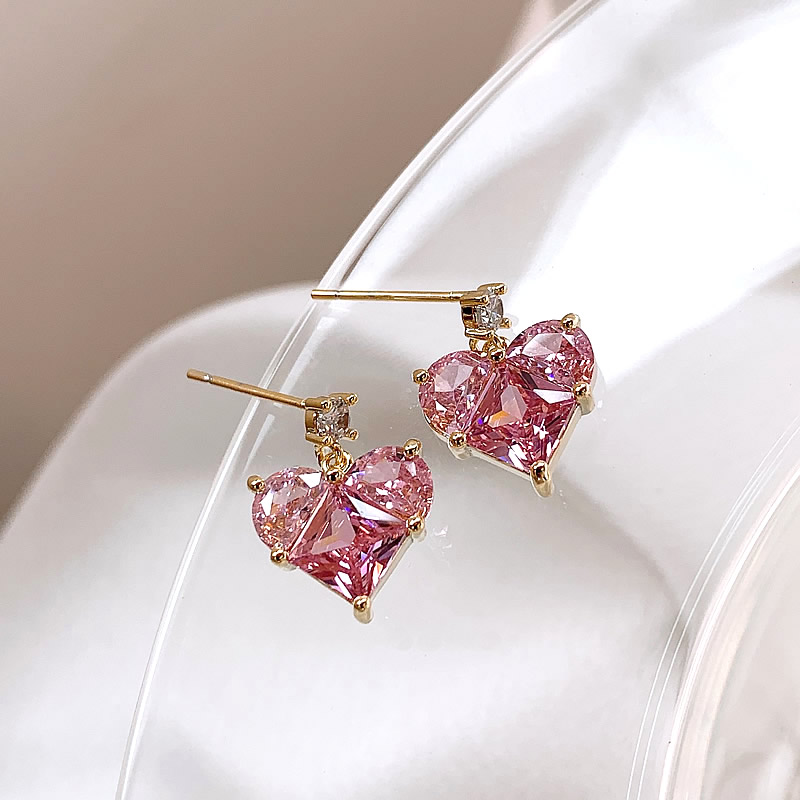 Sweet Heart Shape Alloy Plating Artificial Diamond Ear Studs display picture 2