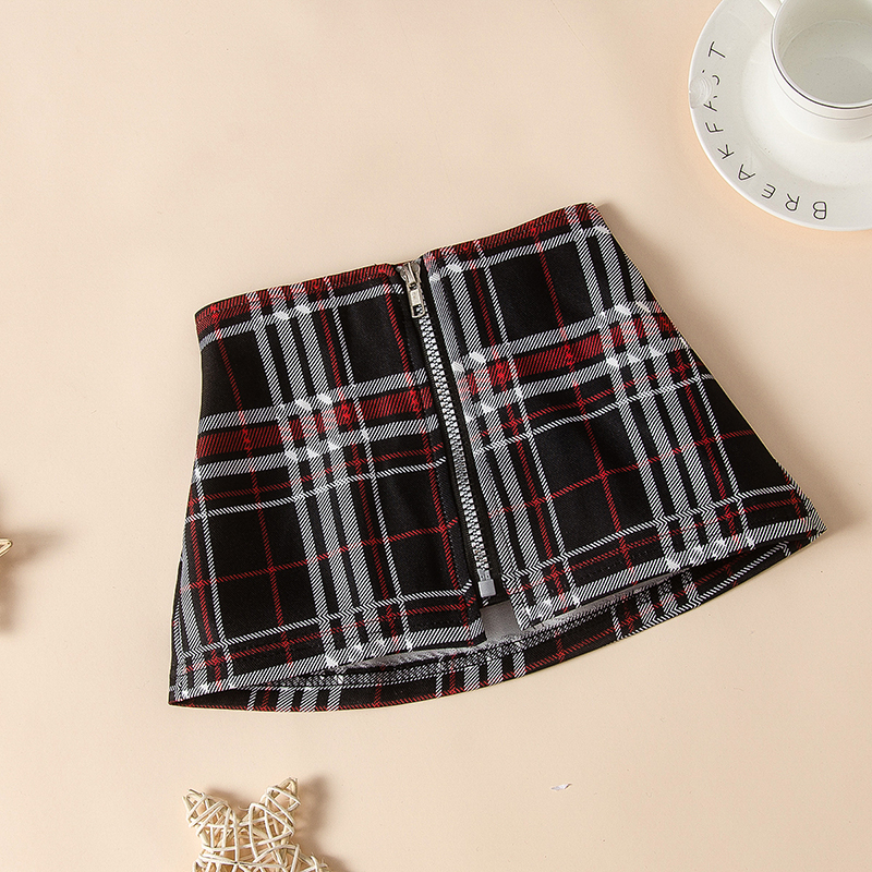 Fashion Plaid Cotton Polyester Zipper Skirt Above Knee Baby Clothes display picture 2