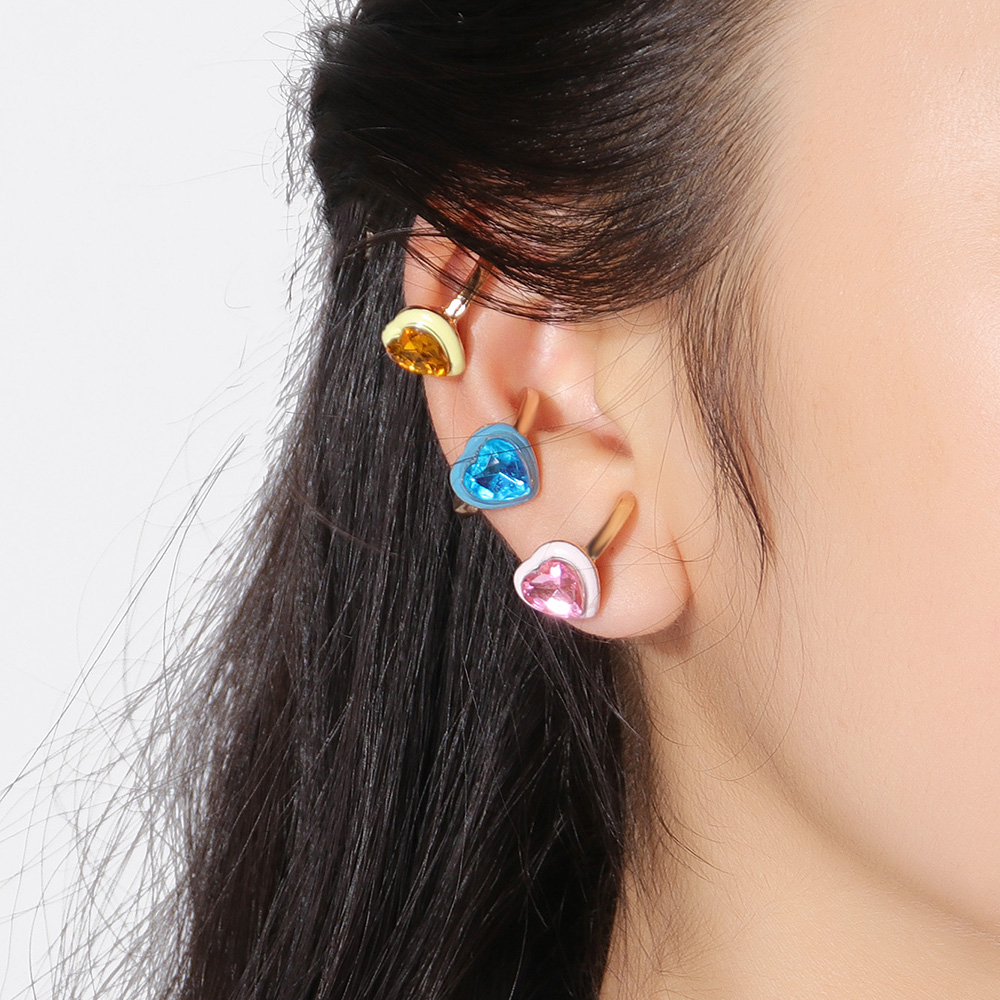 Simple Style Round Water Droplets Heart Shape Alloy Plating Rhinestones Ear Clips 4 Piece Set display picture 2