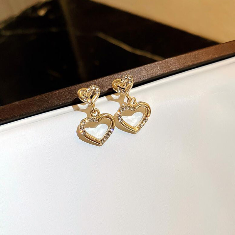 Sweet Heart Shape Alloy Plating Rhinestone Earrings 1 Pair display picture 3