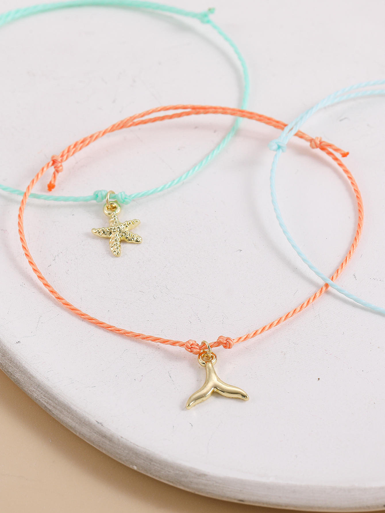 Sweet Starfish Shell Fish Tail Rope Handmade Bracelets 3 Piece Set display picture 5