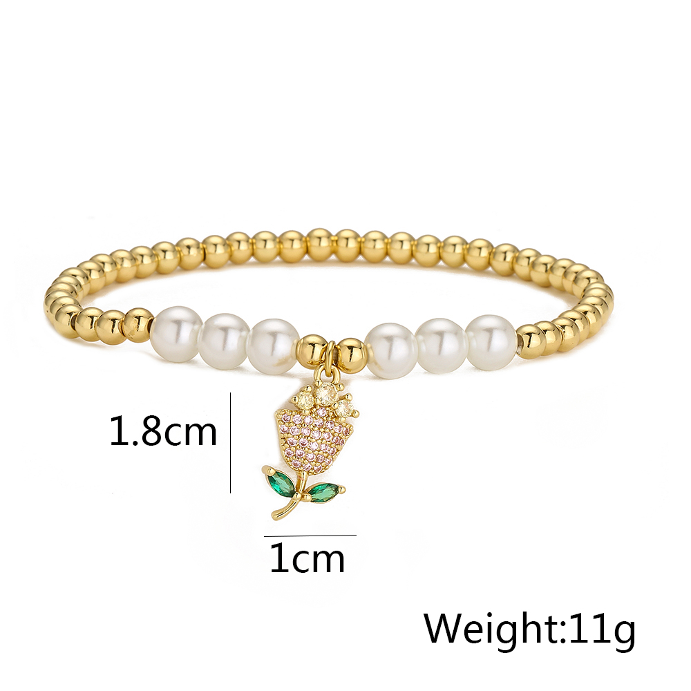 Fashion Star Flower Imitation Pearl Copper Bangle Beaded Gold Plated Zircon Copper Bracelets display picture 5
