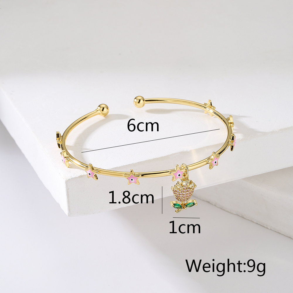 Fashion Star Flower Imitation Pearl Copper Bangle Beaded Gold Plated Zircon Copper Bracelets display picture 6