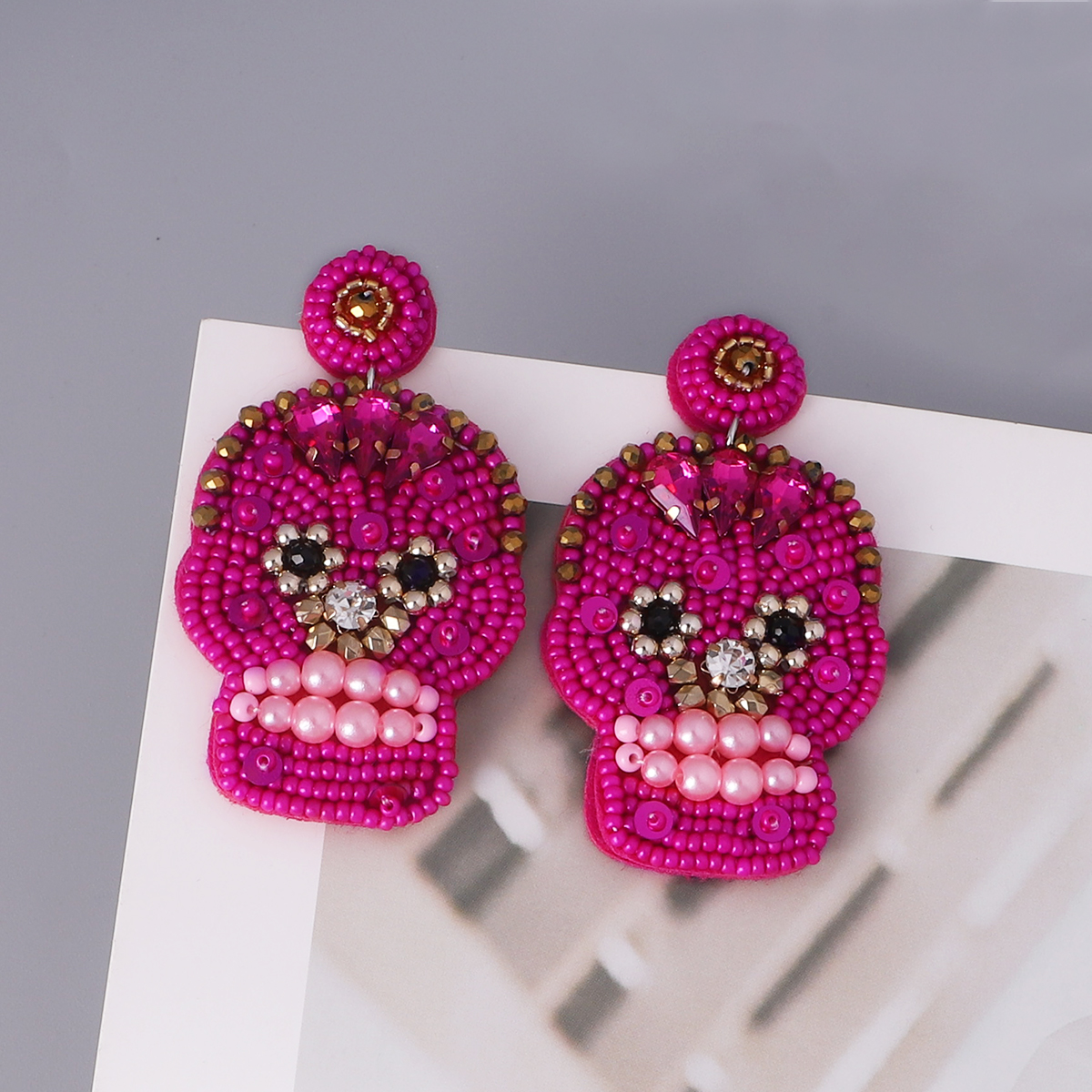 Fashion Skull Imitation Pearl Beaded Acrylic Drop Earrings 1 Pair display picture 7