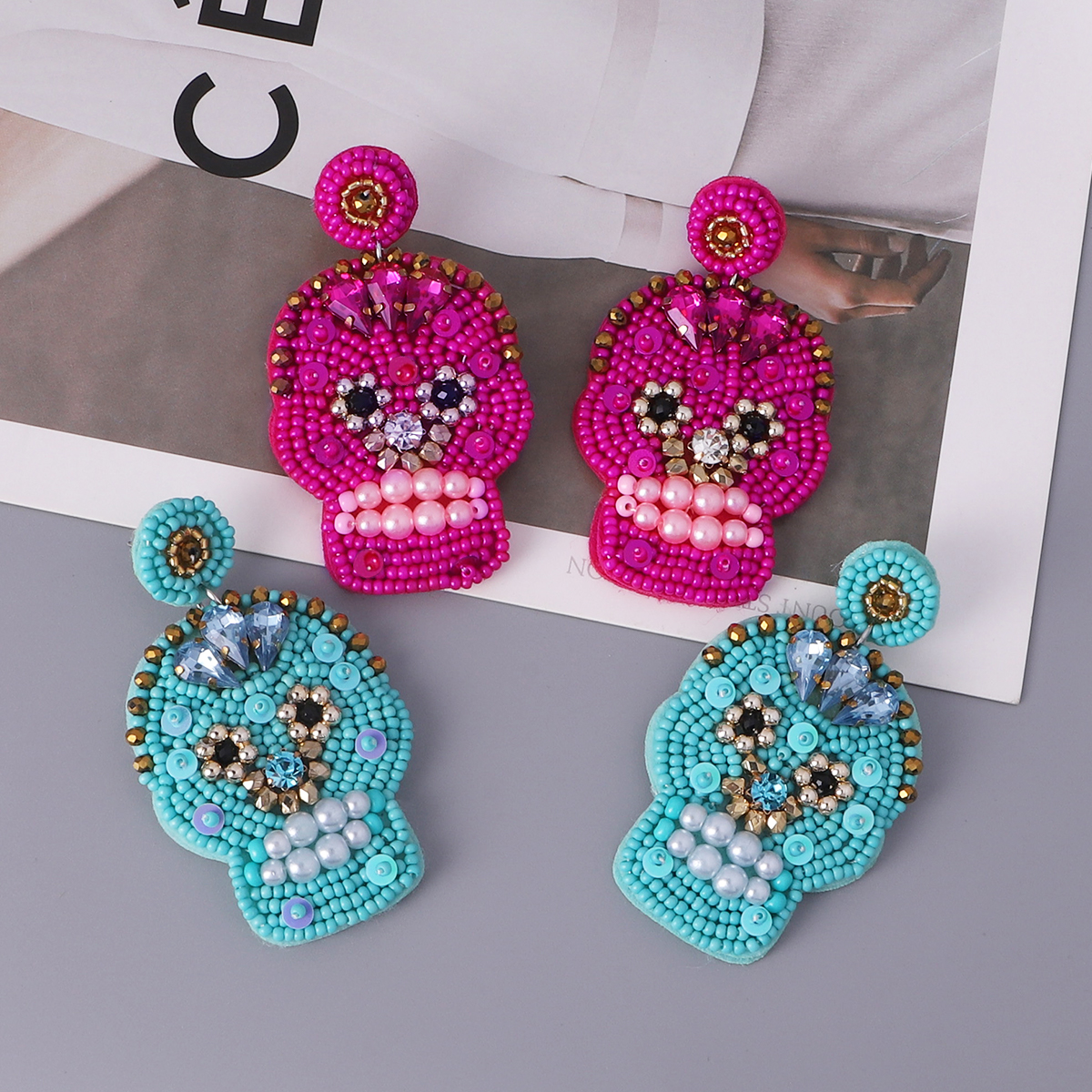 Fashion Skull Imitation Pearl Beaded Acrylic Drop Earrings 1 Pair display picture 9