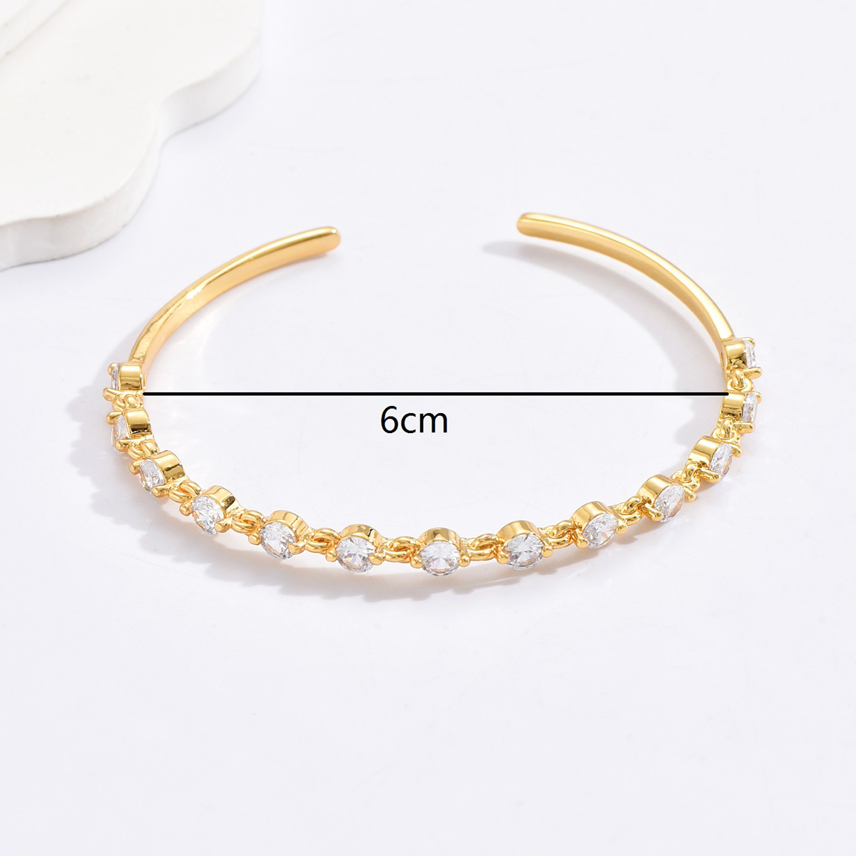 Fashion Water Droplets Flower Rectangle Copper Bangle Gold Plated Shell Zircon Copper Bracelets 1 Piece display picture 11