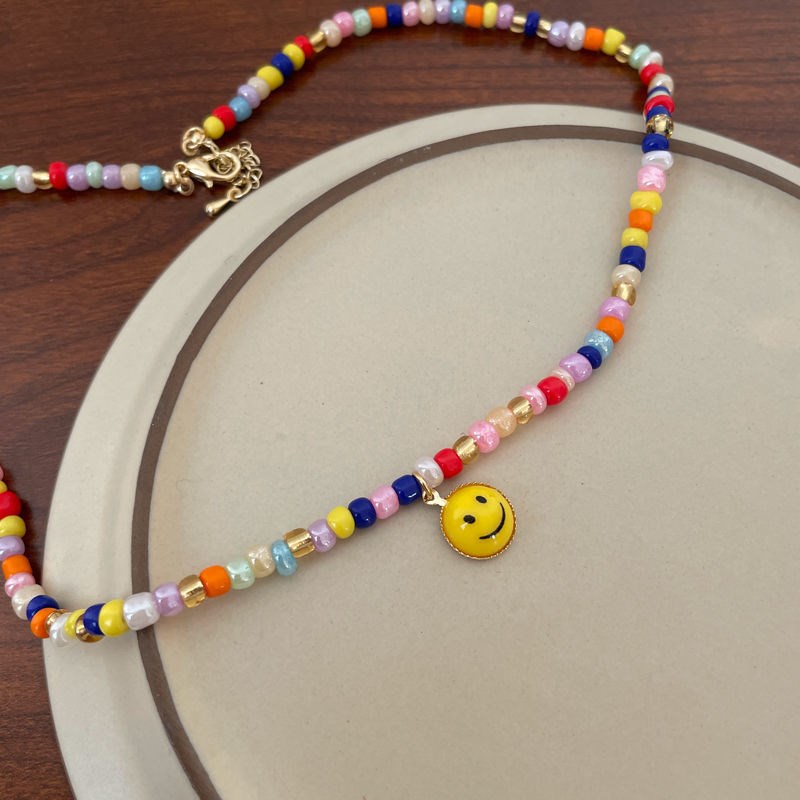 Cute Smiley Face Alloy Beaded Pendant Necklace display picture 2
