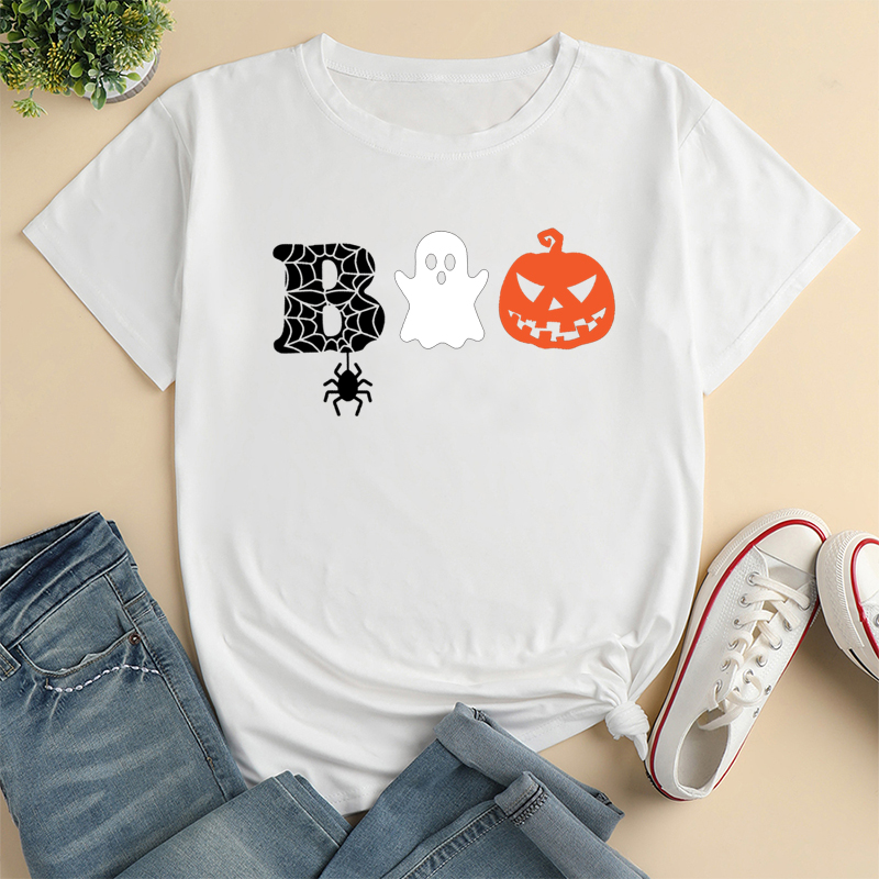 Fashion Pumpkin Letter Ghost Cotton Round Neck Short Sleeve Regular Sleeve Printing T-shirt display picture 5