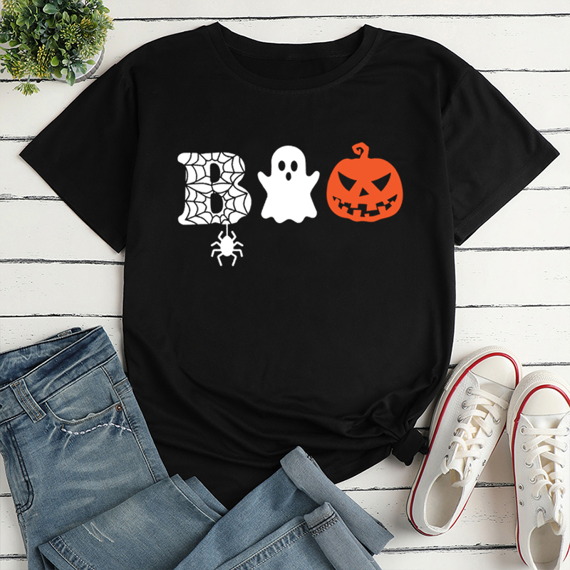 Fashion Pumpkin Letter Ghost Cotton Round Neck Short Sleeve Regular Sleeve Printing T-shirt display picture 2