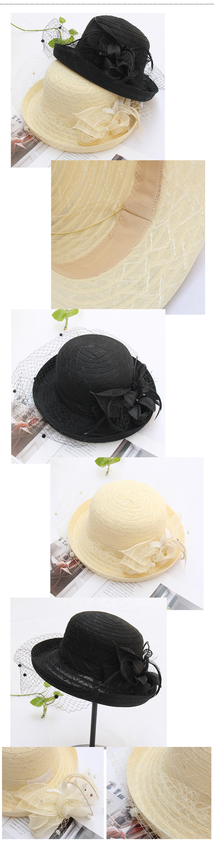Women's Fashion Solid Color Gauze Crimping Straw Hat display picture 2