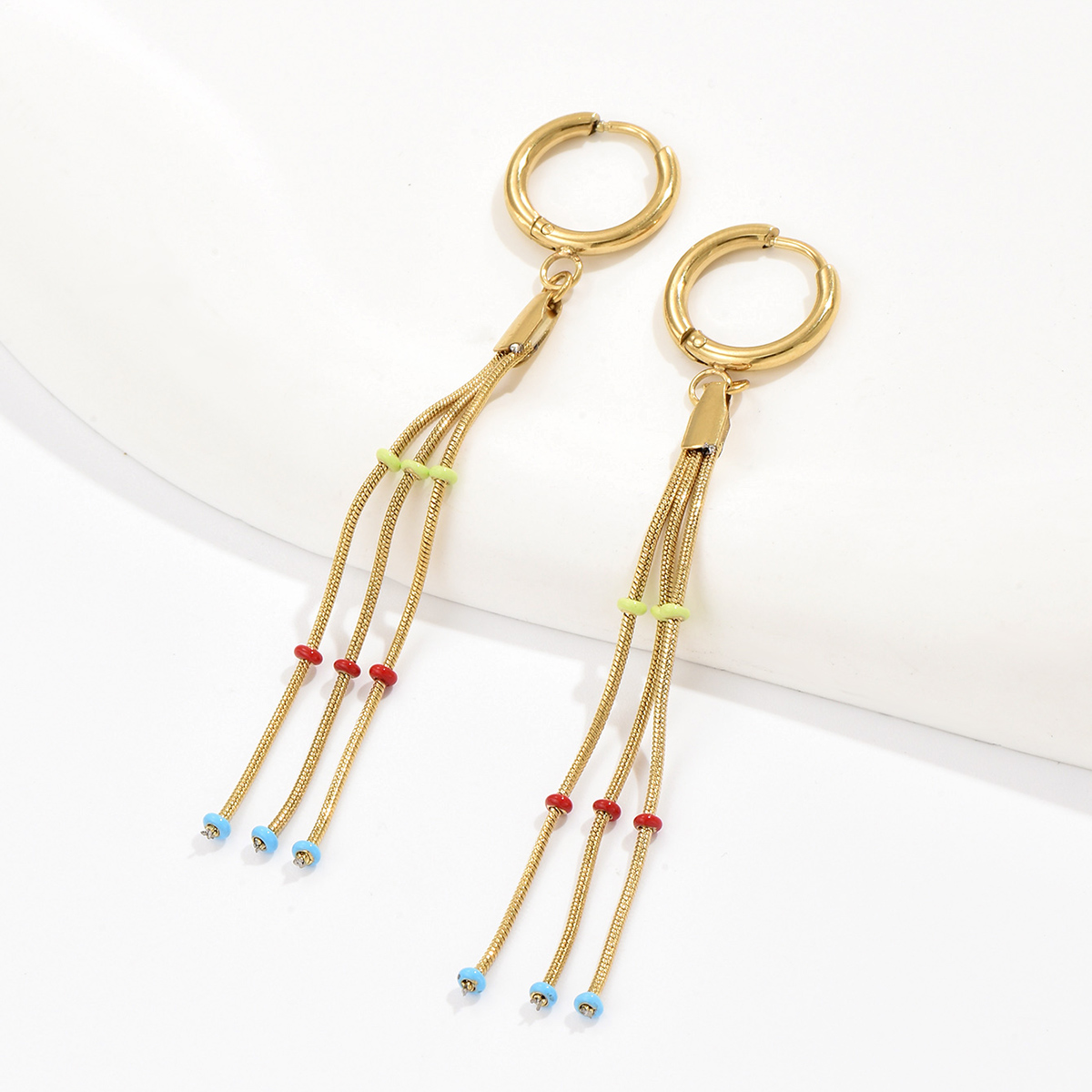 Sweet Colour Alloy Beaded Tassel Epoxy Ear Studs 1 Pair display picture 2