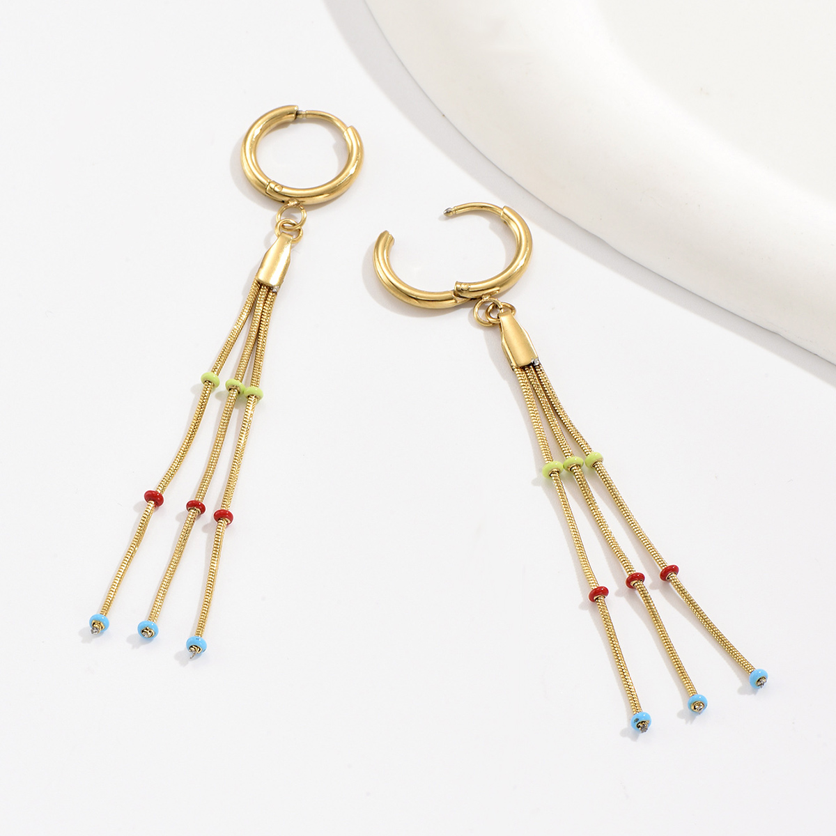 Sweet Colour Alloy Beaded Tassel Epoxy Ear Studs 1 Pair display picture 3