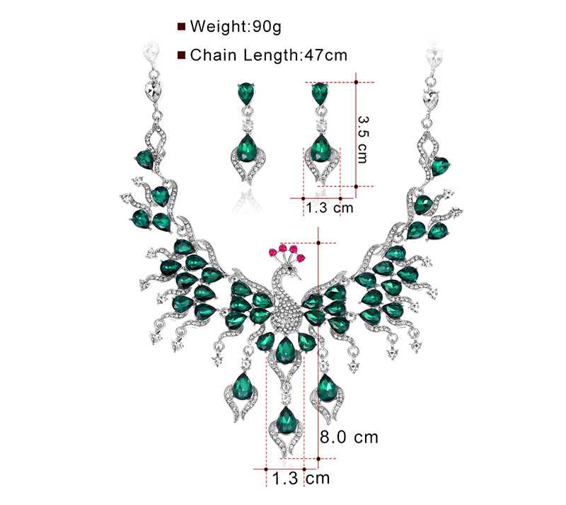 Moda Pavo Real Aleación Embutido Diamante De Imitación Vidrio Pendientes Collar 1 Juego display picture 1