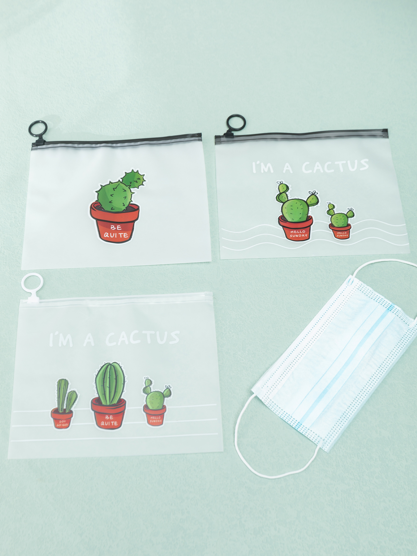 Simple Pvc Printed Cactus Waterproof Three-piece Storage Bag Set display picture 3