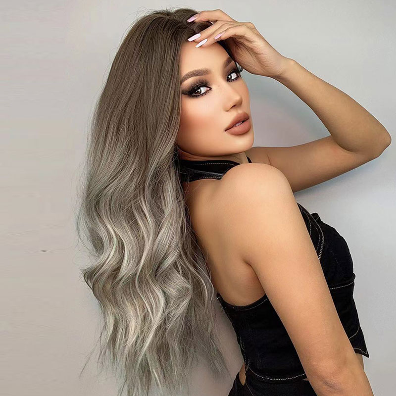 Women's Fashion Grey Party Chemical Fiber Centre Parting Long Curly Hair Wigs display picture 3