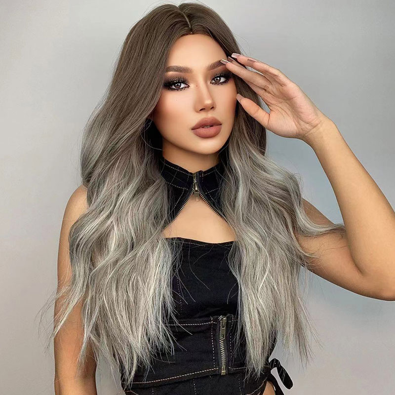 Women's Fashion Grey Party Chemical Fiber Centre Parting Long Curly Hair Wigs display picture 4