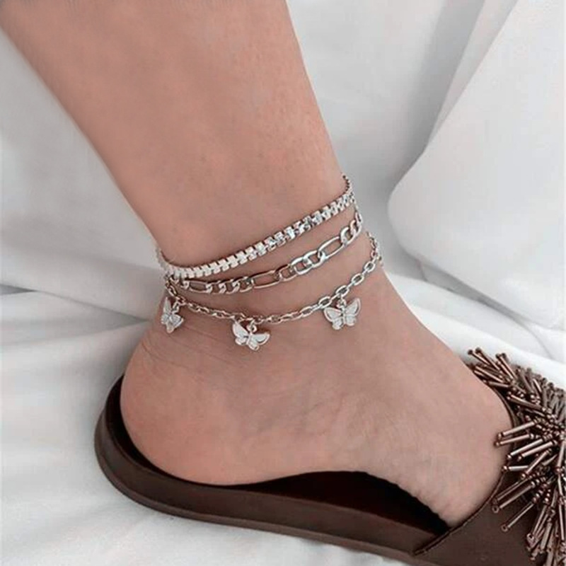 Simple Style Butterfly Alloy Layered Alloy Anklet 3 Piece Set display picture 4