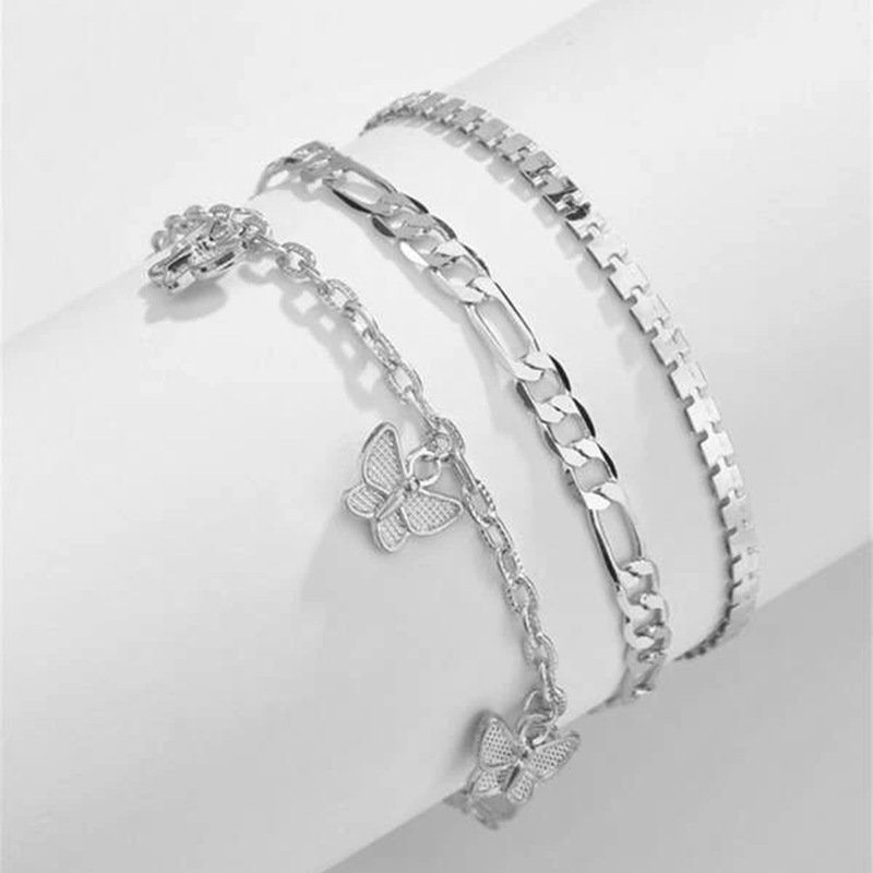 Simple Style Butterfly Alloy Layered Alloy Anklet 3 Piece Set display picture 6