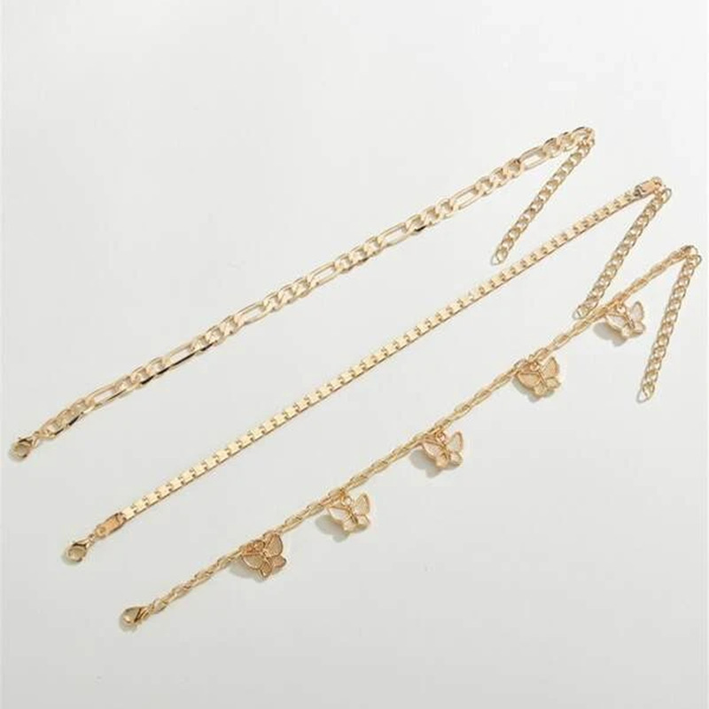 Simple Style Butterfly Alloy Layered Alloy Anklet 3 Piece Set display picture 3