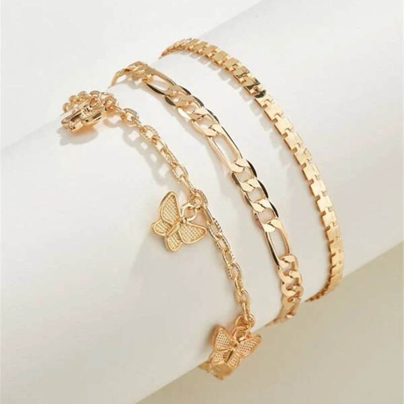 Simple Style Butterfly Alloy Layered Alloy Anklet 3 Piece Set display picture 5