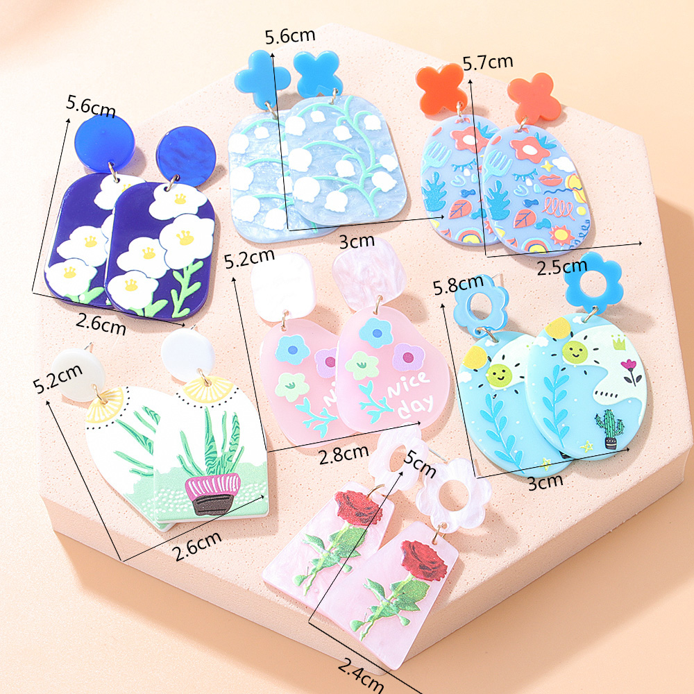 Cute Plant Arylic Printing Arylic Drop Earrings display picture 1