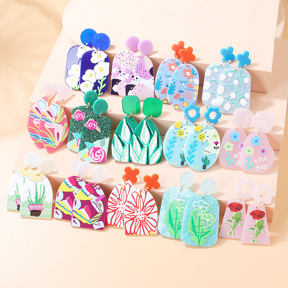 Cute Plant Arylic Printing Arylic Drop Earrings display picture 2