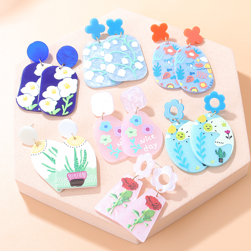 Cute Plant Arylic Printing Arylic Drop Earrings display picture 3
