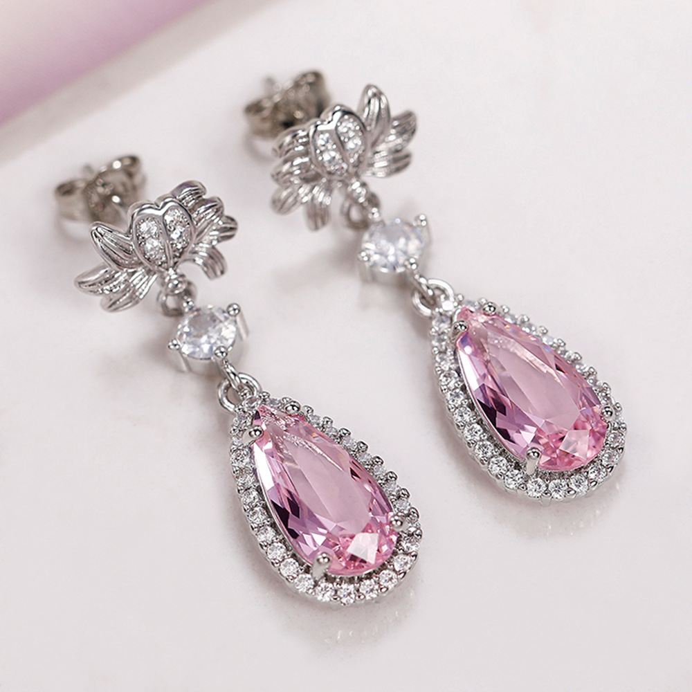 Fashion Round Water Droplets Copper Drop Earrings Plating Artificial Gemstones Artificial Diamond Copper Earrings display picture 2