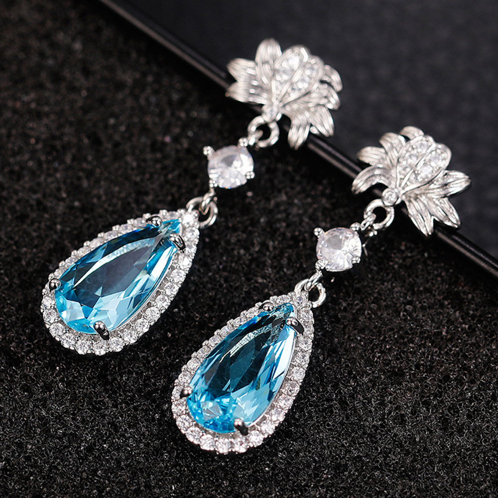 Fashion Round Water Droplets Copper Drop Earrings Plating Artificial Gemstones Artificial Diamond Copper Earrings display picture 5