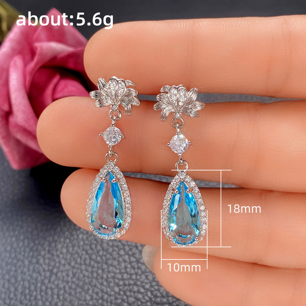 Fashion Round Water Droplets Copper Drop Earrings Plating Artificial Gemstones Artificial Diamond Copper Earrings display picture 9