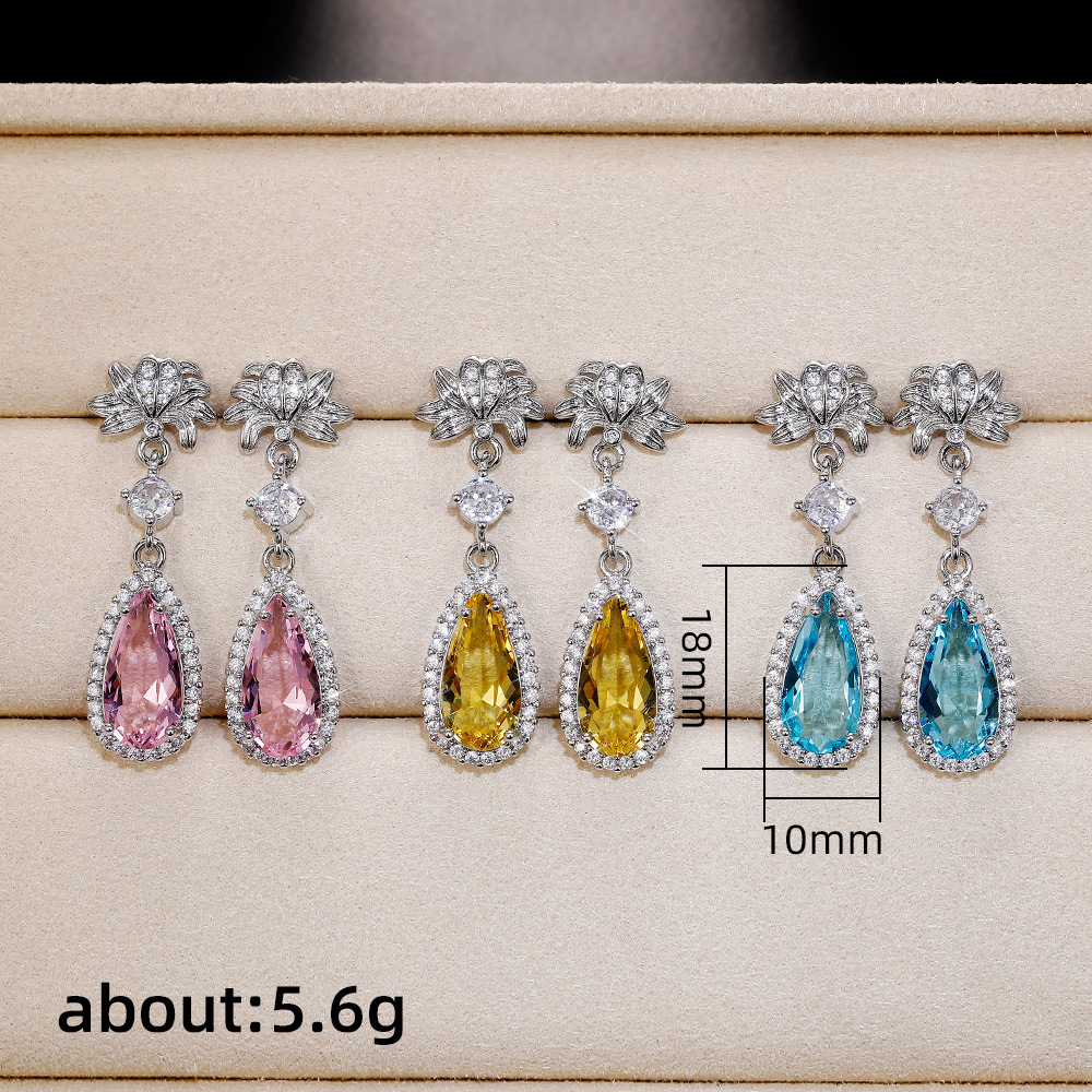 Fashion Round Water Droplets Copper Drop Earrings Plating Artificial Gemstones Artificial Diamond Copper Earrings display picture 15