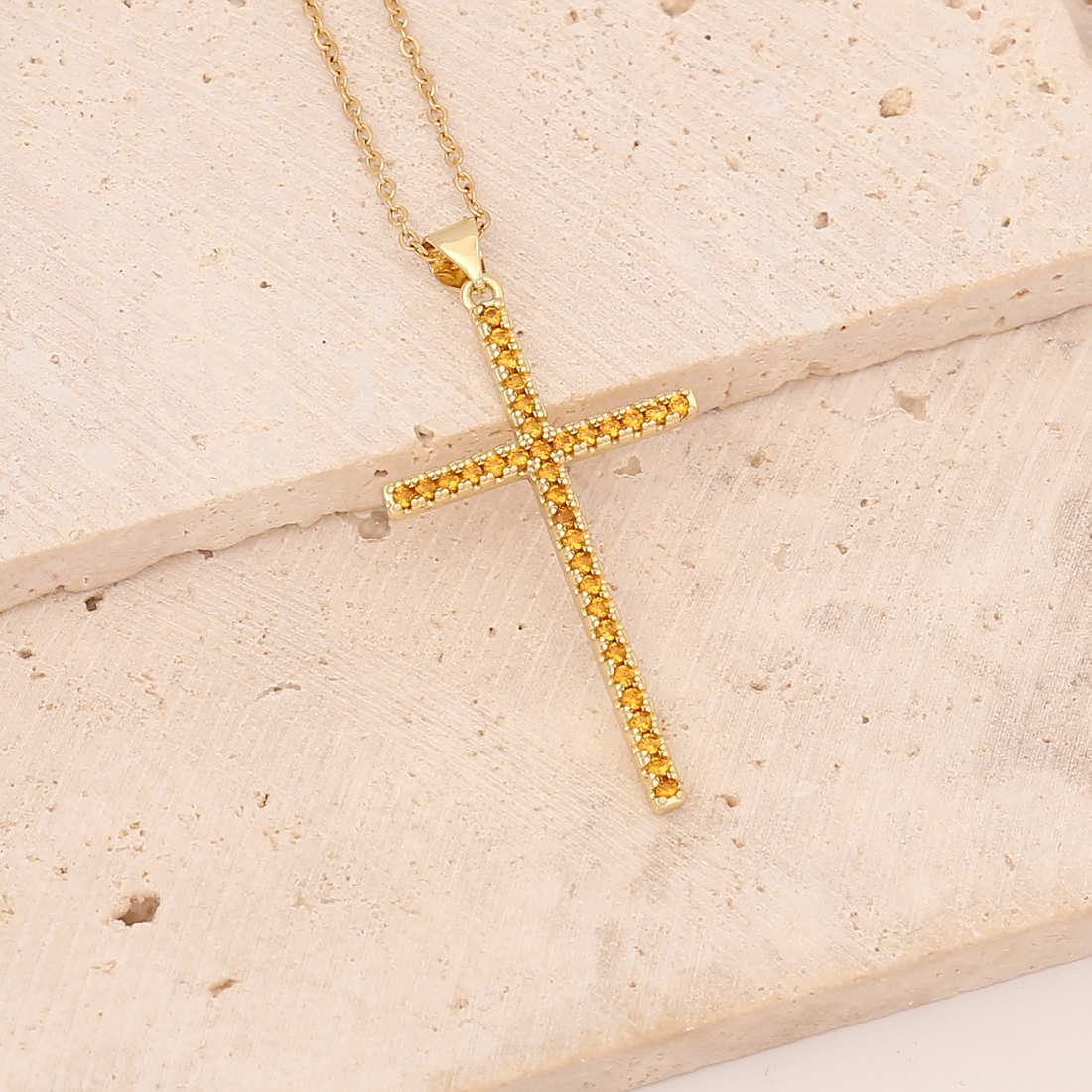 Stainless Steel Copper 18K Gold Plated Fashion Inlay Cross Zircon Pendant Necklace display picture 5