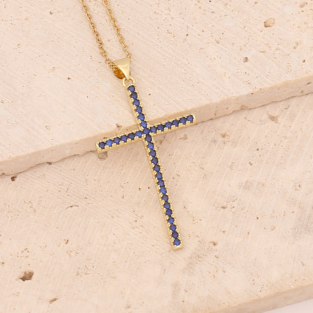 Stainless Steel Copper 18K Gold Plated Fashion Inlay Cross Zircon Pendant Necklace display picture 2