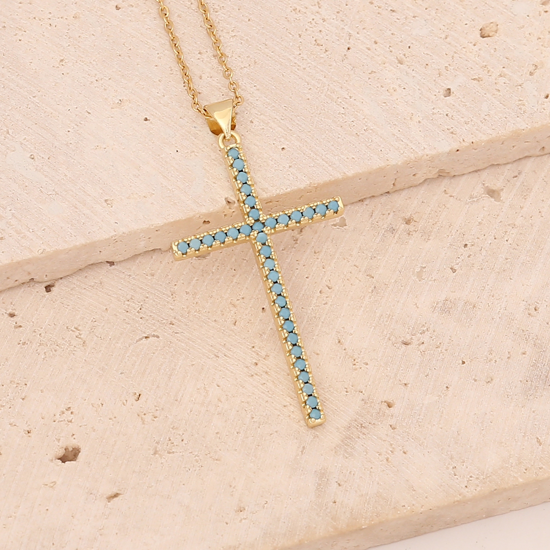 Stainless Steel Copper 18K Gold Plated Fashion Inlay Cross Zircon Pendant Necklace display picture 3