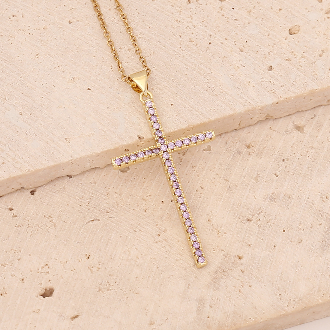 Stainless Steel Copper 18K Gold Plated Fashion Inlay Cross Zircon Pendant Necklace display picture 4